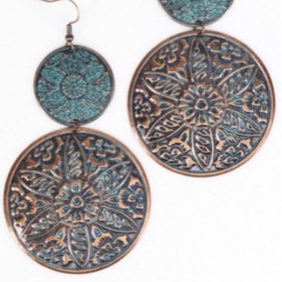 Turquoise Blue Patina Bohemian design Statement Earrings - Picture 4 of 5
